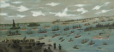 Review van de Amerikaanse Vloot in de Haven van New York met het Vrijheidsbeeld door Andrew Meyer