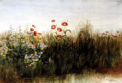 Wilde bloemen bij een stroom door Andrew Nicholl
