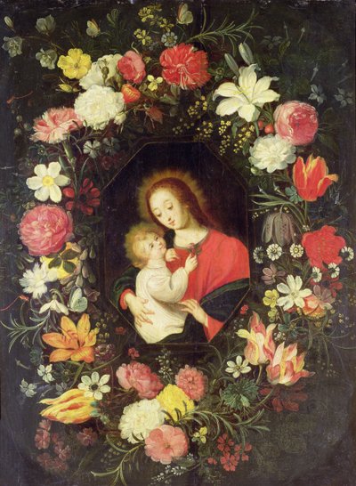 De Maagd en het Kind in een Bloemenslinger door Andries Daneels