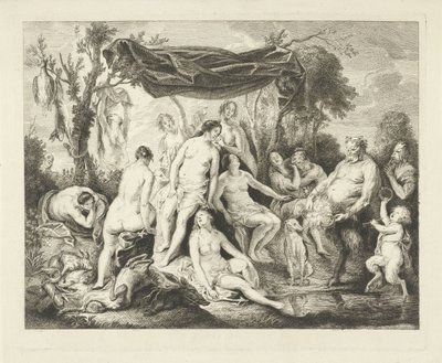 Badende Diana en Silenus door Andries Lens