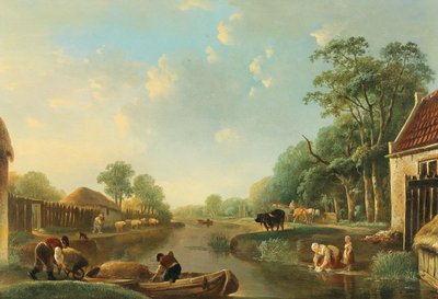 Een Nederlands grachtenlandschap door Andries Vermeulen