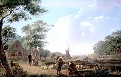 Rustieke figuren aan de rand van een Nederlandse stad door Andries Vermeulen