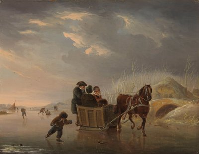 Winterscène (paardenslee op het ijs) door Andries Vermeulen