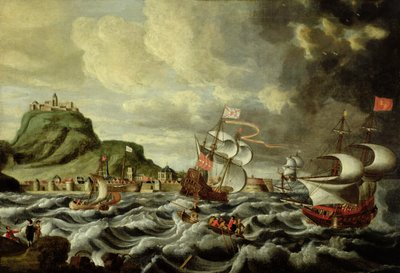 Een havenscène, mogelijk Genua door Andries van Eertvelt