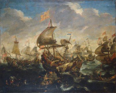 Slag tussen de Spaanse en de Nederlandse vloot in mei 1573, ten tijde van het Beleg van Haarlem door Andries van Eertvelt