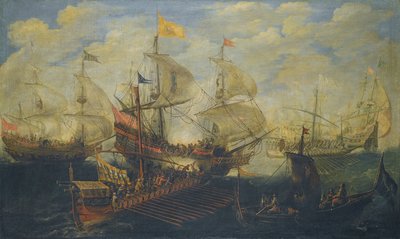 Zeeslag tussen Turken en Christenen door Andries van Eertvelt