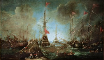 De Spaanse vloot verlaat de haven door Andries van Eertvelt