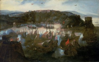 De aanval op San Salvador (of Bahia, het huidige Salvador, Brazilië) door de Nederlandse vloot in 1624 door Andries van Eertvelt