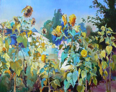 Gouden zomerse zonnebloemen door Andrii Kutsachenko
