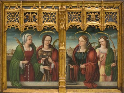 Heiligen Apollonia, Lucia en Barbara en een andere Heilige Martelaar door Andrés de Melgar