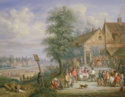 Een Feest tijdens de Oogsttijd met het Huis van Drij Toren op de Achtergrond door Angel Alexio Michaut