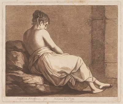 Een vrouw zittend op stenen door Angelica Kauffmann