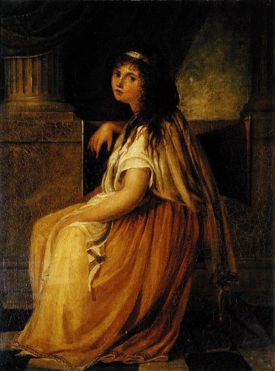 Lady Hamilton in kostuum voor haar 