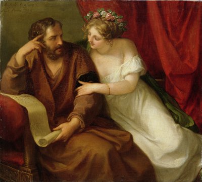 Phryne verleidt de filosoof Xenokrates, 1794 door Angelica Kauffmann