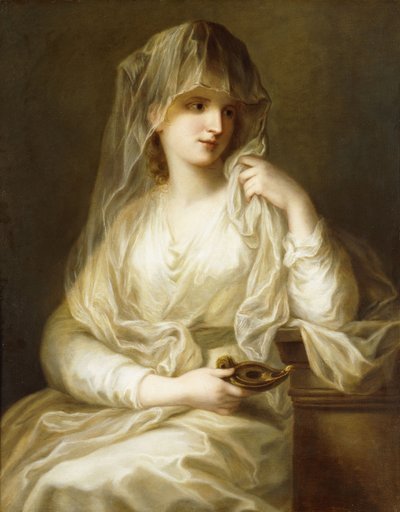 Tuccia, de Vestaalse Maagd, driekwart lengte, met een lamp door Angelica Kauffmann
