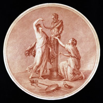 Nimfen Versieren een Standbeeld van Pan, gegraveerd door William Wynne Ryland, 1776 door Angelica after Kauffmann