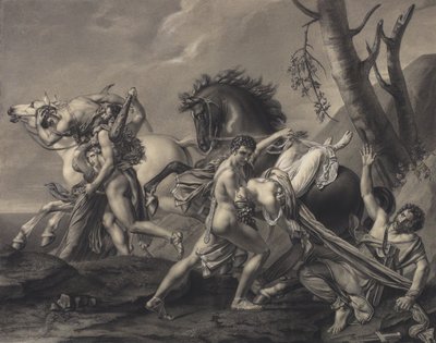 Theseus en Pirithoüs Ruimen de Aarde van Bandieten, Bevrijden Twee Vrouwen uit de Handen van hun Ontvoerders door Angelique Mongez