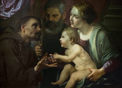 Heilige familie met Sint Franciscus van Assisi door Angelo Caroselli
