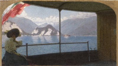 Een boot op het Lago Maggiore door Angelo Morbelli