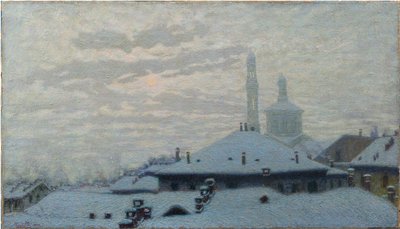 Daken onder de sneeuw, 1910 door Angelo Morbelli