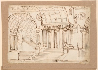 Toneelontwerp, antiek gebouw met gewelven door Angelo Toselli