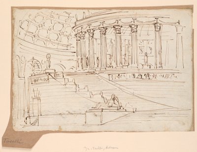 Toneelontwerp, interieur van een rond gebouw door Angelo Toselli