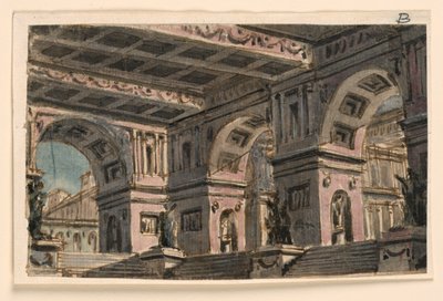 Toneelontwerp, paleisatrium door Angelo Toselli
