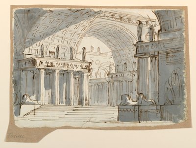Toneelontwerp, gewelfd klassiek gebouw door Angelo Toselli
