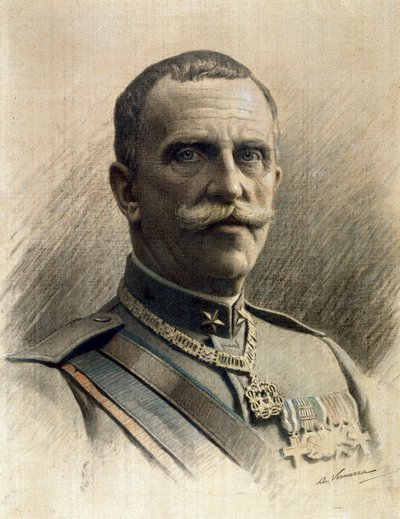 Portret van de koning van Italië Vittorio Emanuele III door Angelo Vernazza