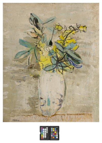 Takken met bloemen in een vaas door Angelo del Bon