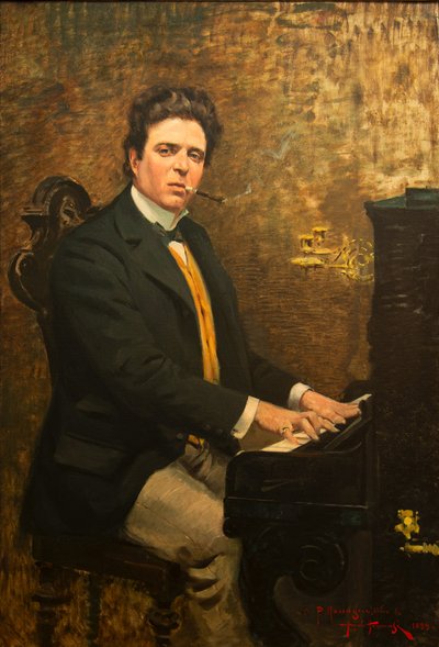 Portret van de Componist Pietro Mascagni 1863-1945, 1899 door Angiolo Tommasi