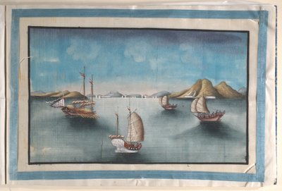 Album met twaalf schilderijen van scènes langs een rivier door Anglo-Chinese School