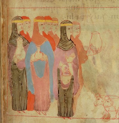 Vrouwen met gouden hoofdbanden, uit de Aelfric Pentateuch, uit St. Augustine