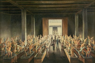 Het vullen van theekisten; en theefabricage in het eerste proces, ca. 1820 door Anglo Chinese School