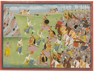 Een schilderij uit de Mahabharata: Balabhadra vecht tegen Jarasandha, Kangra of Garhwal, ca. 1810-20 door Anglo Indian School