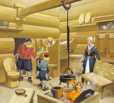 17e eeuws Noors huis (gouache op papier) door Angus McBride