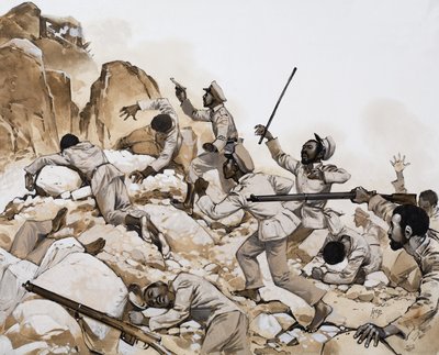 Militaire schermutseling door Angus McBride