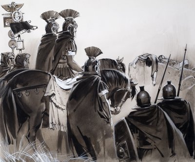 Romeinse soldaten na een veldslag (gouache op papier) door Angus McBride