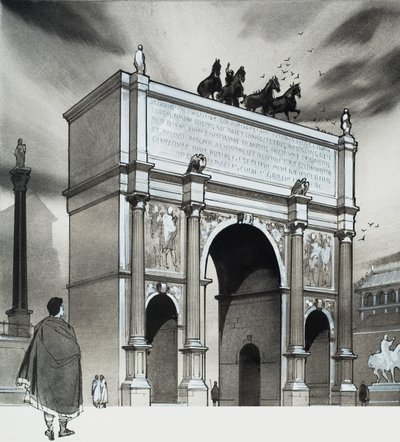 Triomfboog van keizer Lucius Septimius Severus, Rome (gouache op papier) door Angus McBride