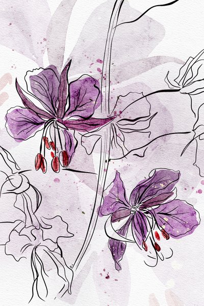 Paarse bloemen in aquarel door Ankie Kooi