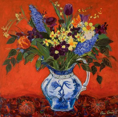 Lentebloemen op Rood, 2017 door Ann Oram