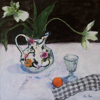 Stilleven met Witte Tulpen en een Glas, 2019 door Ann Oram