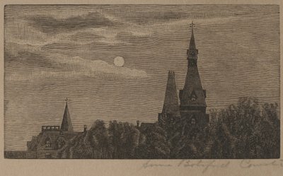 Kerkspitsen in het maanlicht door Anna Botsford Comstock