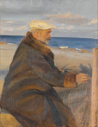 Michael Ancher schildert aan de kust door Anna Ancher