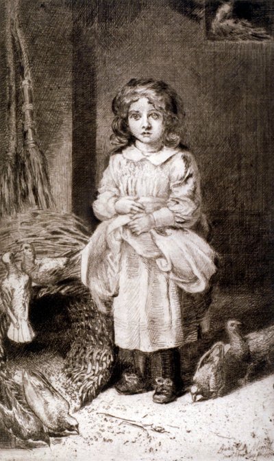 Klein Meisje dat Duiven Voert, ca. 1888 door Anna Lea Merritt