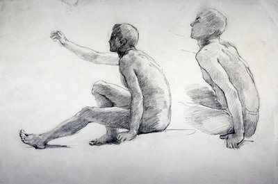 Twee studies van een zittende mannelijke naakt, ca. 1864-1930 door Anna Lea Merritt