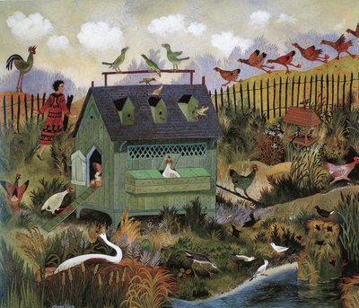 Bezige vogels, 2001 (acryl) door Anna Pugh
