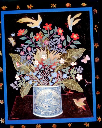 Bloemen in een blauwe mok door Anna Pugh