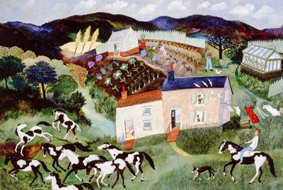 Aardappels plukken, 2001 (acryl) door Anna Pugh