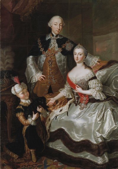 Peter III en Catharina II van Rusland met hun zoon Paul door Anna Rosina Lisiewska